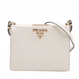 Prada Saffiano Leather Shoulder Crossbody Bag Lettering Logo White